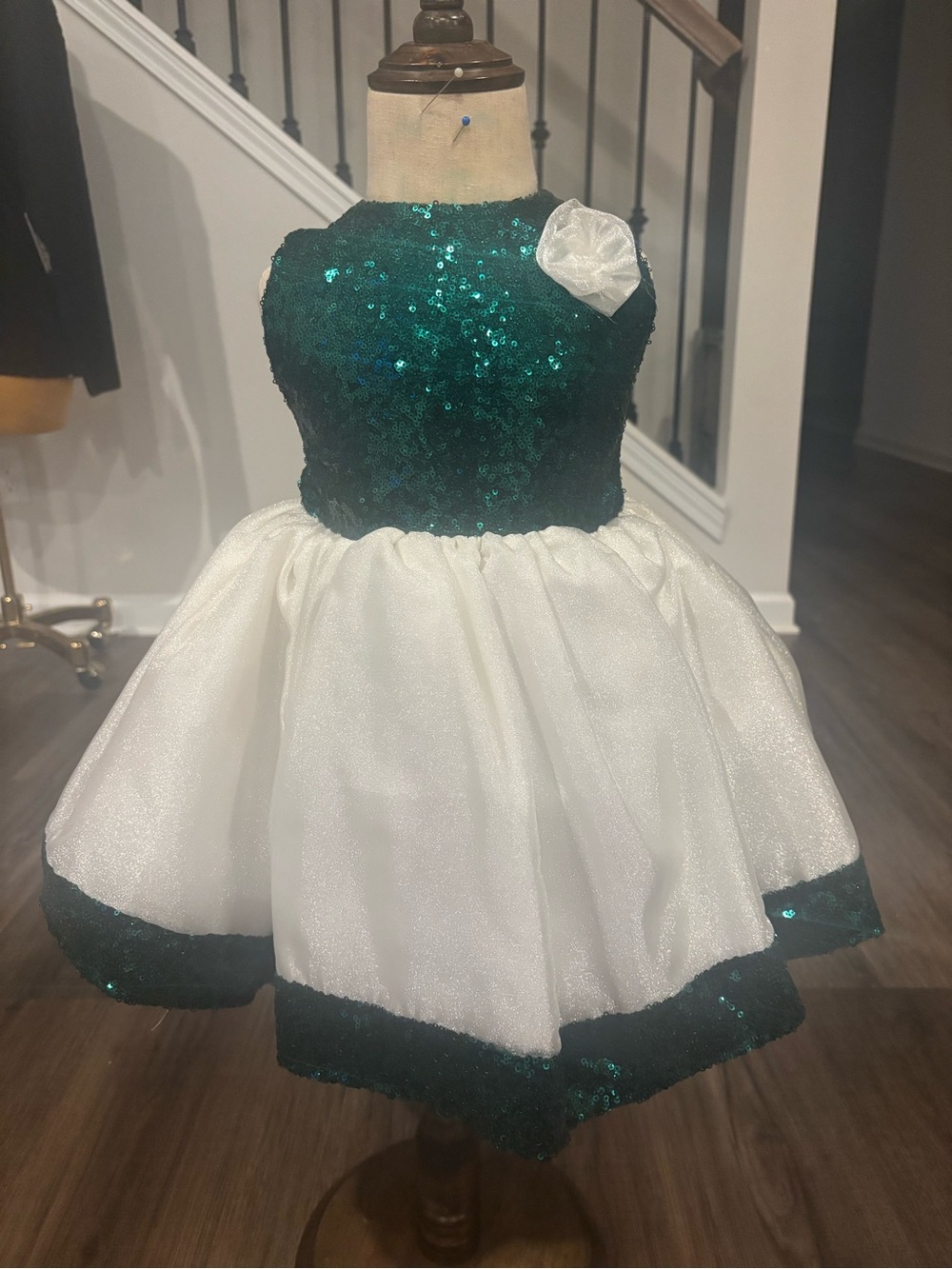 Green Sequin Bodice with White Skirt Girls' Formal Dress